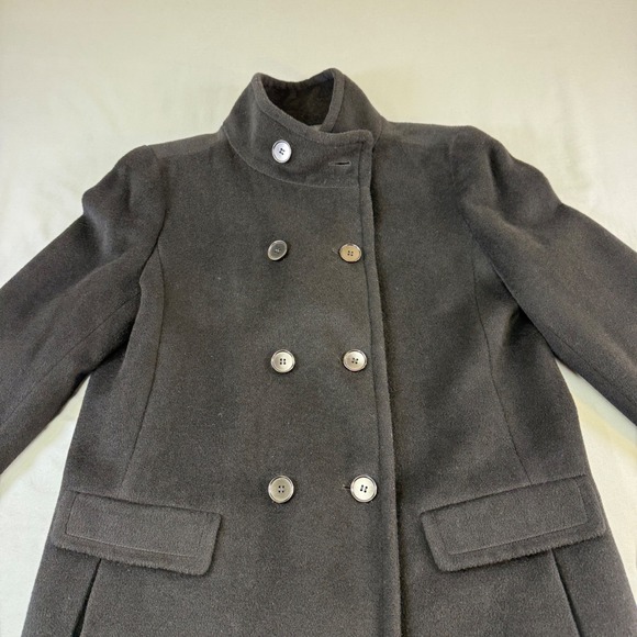 Talbots Black Double Breasted Wool Blend Coat Stand Collar Quilted Lining Size M - Picture 5 of 16